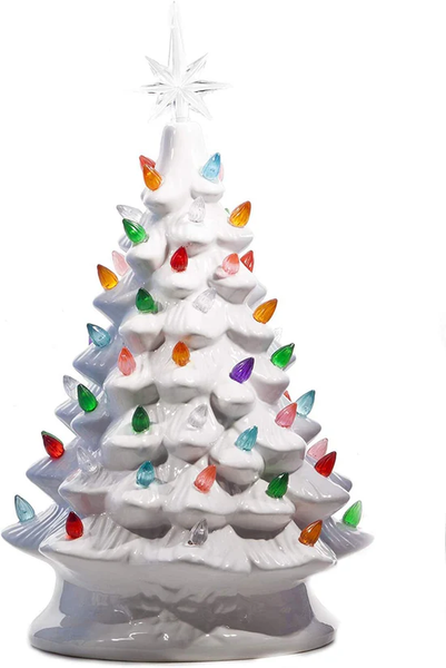 16" WHITE CERAMIC LIGHT UP CHRISTMAS TREE