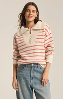 VILLA HALF ZIP SWEATER - RED PEPPER STRIPE