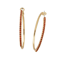 RED CRYSTAL EMBELLISHED 10K GOLD HOOP EARRINGS - RED