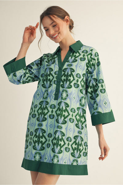 BOHO DREAMS GREEN PRINT DRESS