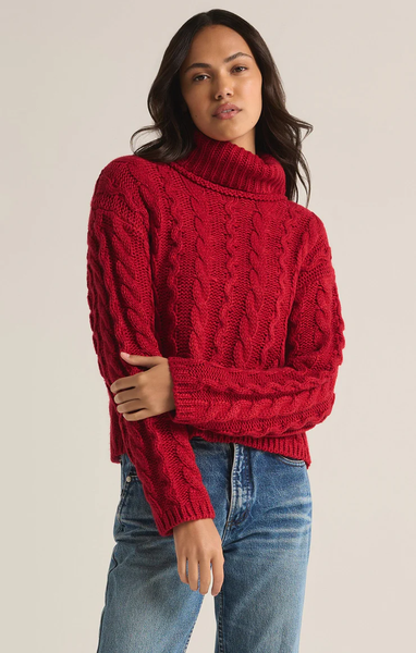 TIED TO YOU CABLE SWEATER - HAUTE RED