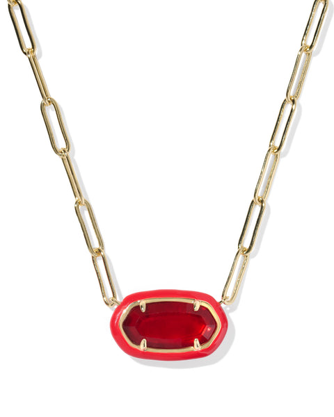 ELISA ENAMEL FRAME PAPERCLIP NECKLACE - GOLD/RED ILLUSION