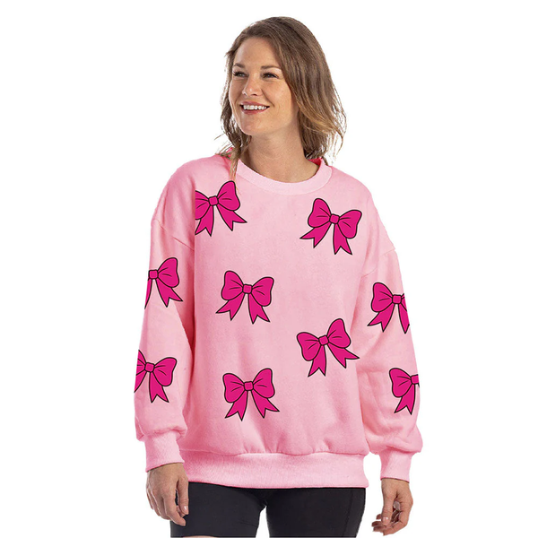 COQUETTE BOW SEQUIN PATCHES SWEATSHIRT - PINK