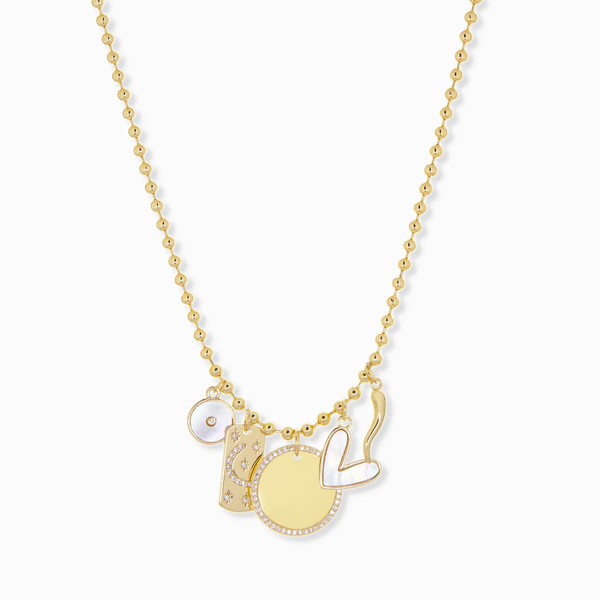 BALL CHAIN 5 CHARM NECKLACE - GOLD