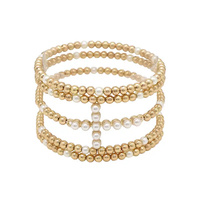 PEARL & GOLD BEADED CROSS 5 PC BRACELET SET