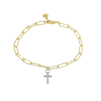 DIAMANTE CROSS CHARM BRACELET 7.5in