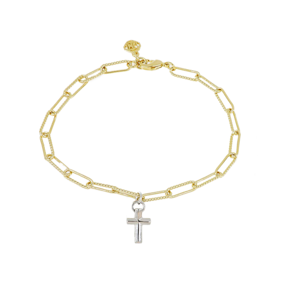 DIAMANTE CROSS CHARM BRACELET 7.5in