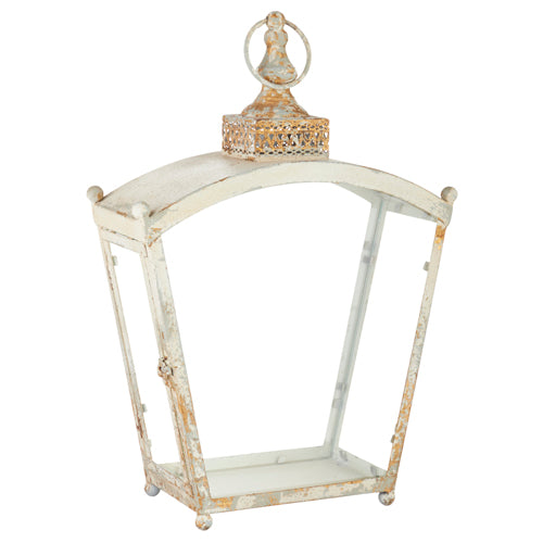 DISTRESSED LANTERN 19" WHITE/GOLD