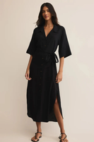BRISE LINEN MIDI DRESS - BLACK