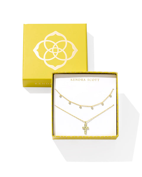 AMELIA CROSS NECKLACE GIFT SET - GOLD WHITE CZ