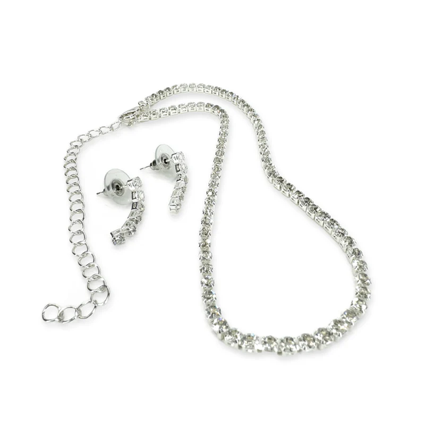 CRYSTAL SILVER TENNIS NECKLACE/EARRING SET