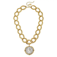 GOLD & SILVER COIN ON GOLD CHAIN NECKLACE