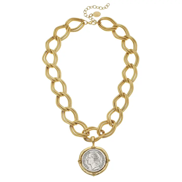 GOLD & SILVER COIN ON GOLD CHAIN NECKLACE