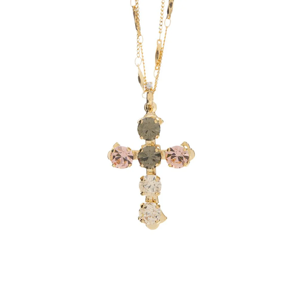 MEDIUM CROSS PENDANT NECKLACE - CHAMPAGNE KISSES GOLD