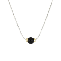 PEROLA SINGLE BLACK ONYX TWO TONE  NECKLACE GOLD 16-18in