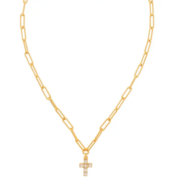 CARLY CROSS PENDANT NECKLACE - CRYSTAL