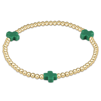 SIGNATURE CROSS GOLD PATTERN 3mm BEAD BRACELET - EMERALD