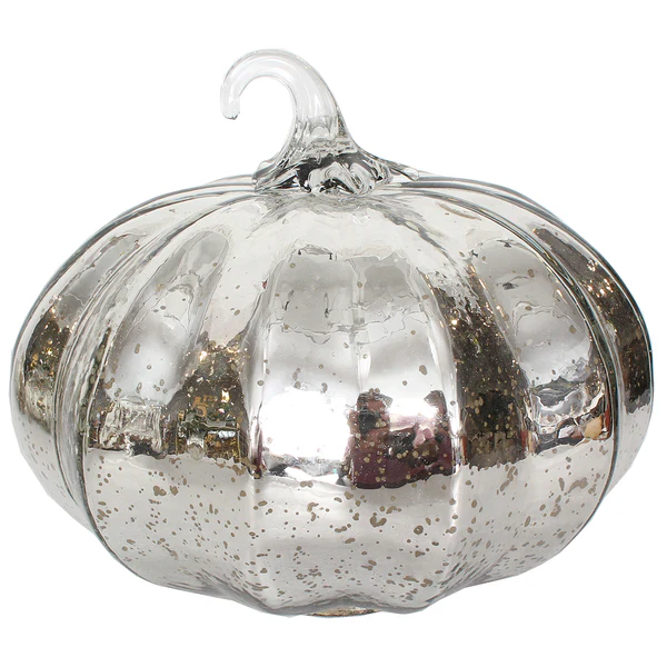 LARGE SHORT SILVER GLASS PUMPKIN