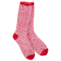 RED CHECK FEATHER CREW SOCKS