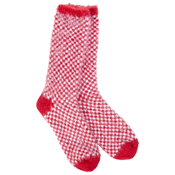 RED CHECK FEATHER CREW SOCKS