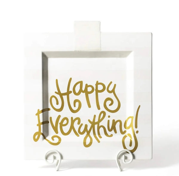 HAPPY EVERYTHING WHITE STRIPE BIG SQUARE PLATTER