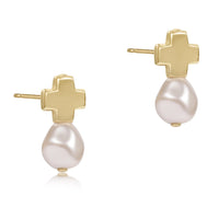 SIGNATURE CROSS GOLD STUD EARRING - PEARL