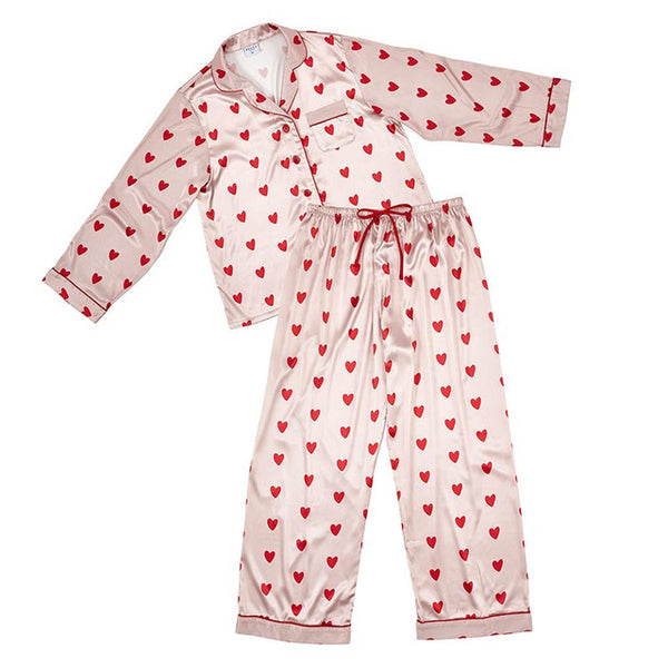 PINK/RED HEARTS SATIN PJ SET