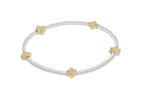 SIGNATURE CROSS SMALL STERLING MIXED METAL PATTERN 2MM - GOLD