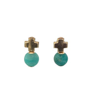 SIGNATURE CROSS GOLD STUD EARRING - GREEN ONYX