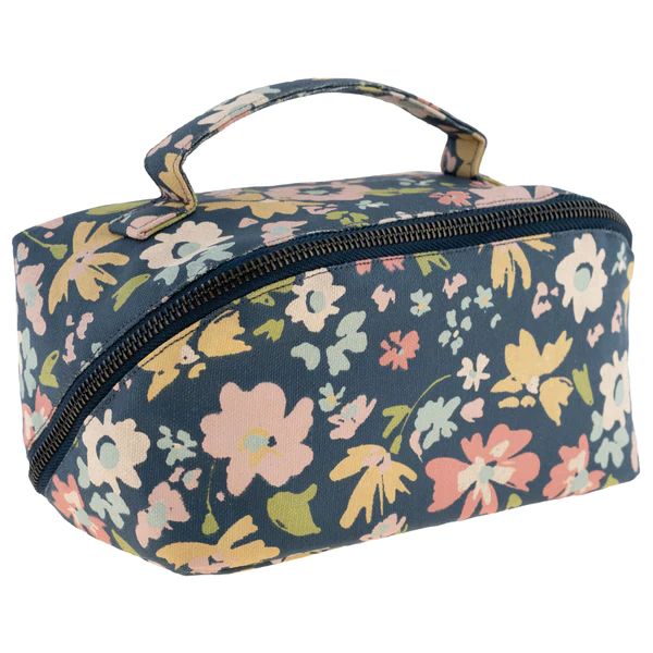 NAVY FLORAL ZIP COSMETIC BAG