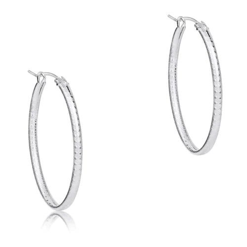 OVAL STERLING 1" HOOP - TEXTURED