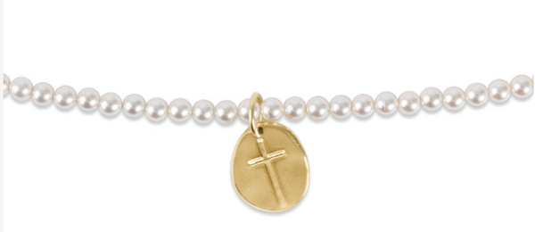 15" CHOKER NECKLACE CLASSIC PEARL 3MM BEAD - INSPIRE SMALL GOLD CHARM