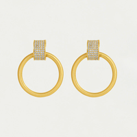 PETITE PAVE DROP HOOP GOLD/WHITE TOPAZ