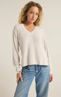 WILDER CLOUD V-NECK TOP - LIGHT OATMEAL