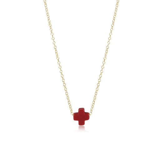 16" NECKLACE GOLD - SIGNATURE CROSS RED