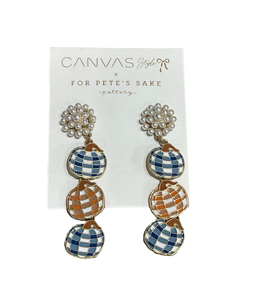 FOR PETES SAKE GINGHAM PUMPKIN EARRINGS