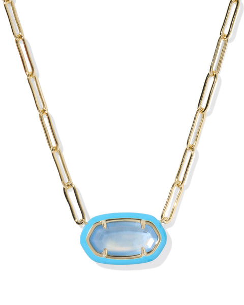 ELISA ENAMEL FRAME PAPERCLIP NECKLACE - GOLD/PERIWINKLE