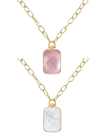 FLEUR PENDANT NECKLACE ROSE QUARTZ/ MOP