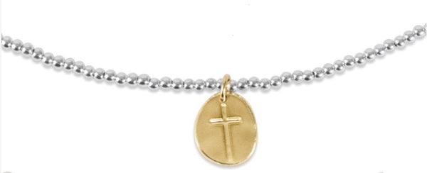 15" CHOKER CLASSIC STERLING MIXED METAL 2MM BEAD - INSPIRE SMALL GOLD CHARM