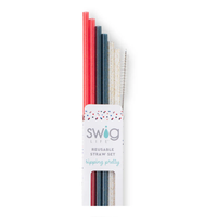 REUSABLE STRAW SET - RED, WHITE & BLUE GLITTER