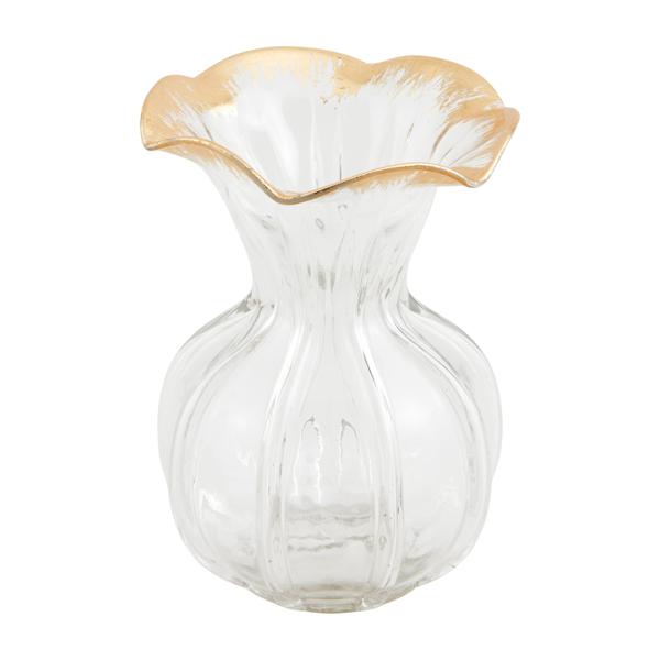 LARGE RUFFLED GOLD GLASS VASE