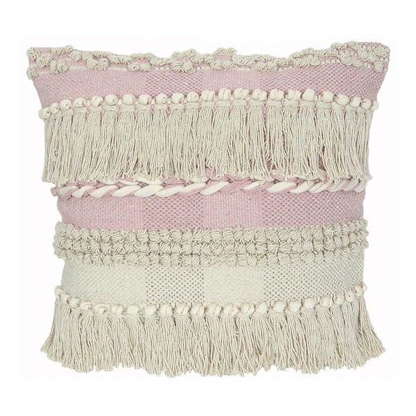 BOHO BLUSH FRINGE PILLOW 20X20