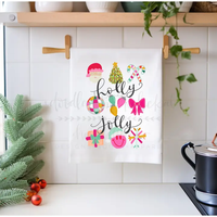 HOLLY JOLLY SCALLOPED TEA TOWEL