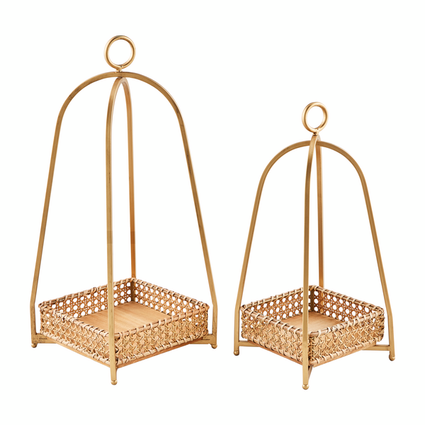 CANE TRAY LANTERN SET/2