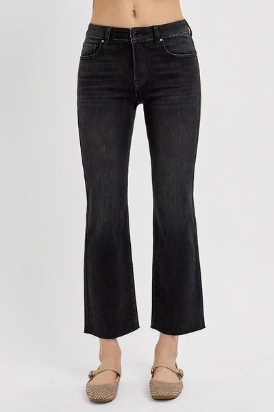 RISEN TUMMY CONTROL MID-RISE CROP STRAIGHT JEANS BLACK