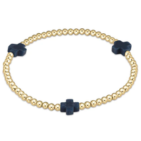 EGIRL SIGNATURE CROSS GOLD PATTERN 3MM BEAD BRACELET - NAVY