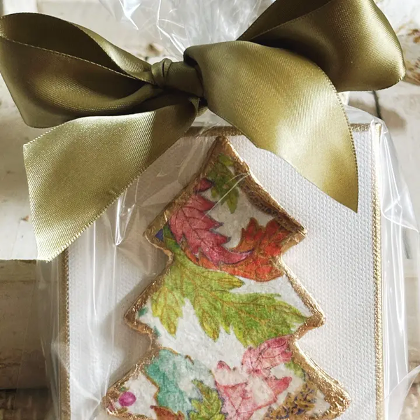 HAND BRUSHED GOLD LEAF CHRISTMAS TREE ART