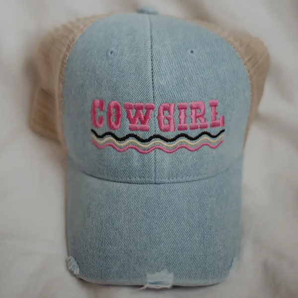 DENIM COWGIRL TRUCKER HAT