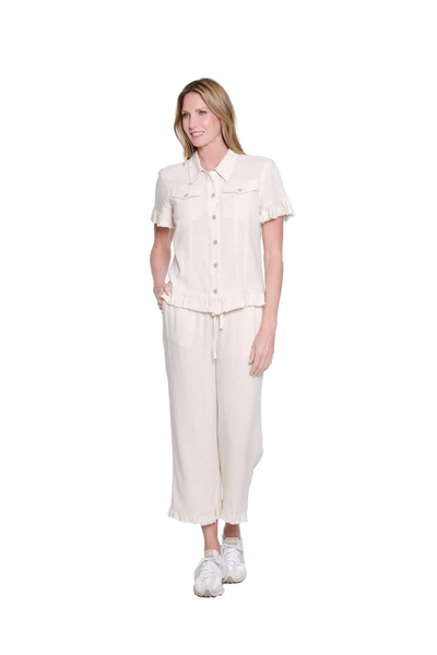 RUFFLE HEM CROP PANT - FLAX