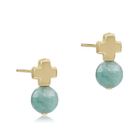 SIGNATURE CROSS GOLD STUD EARRING - AMAZONITE